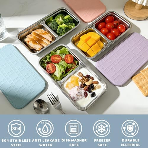 15 oz Snack Containers for Kids, Stainless Steel Lunch Box 3 Pack