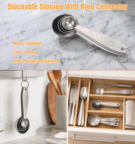 4 PCS Stainless Steel Measuring Spoons Set, Stackable for Baking