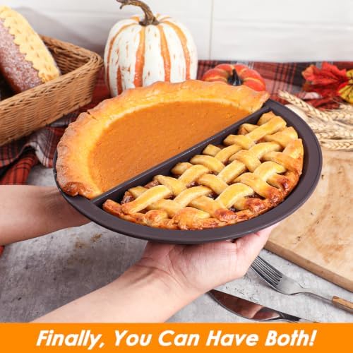 Webake 9 Inch Divided Pie Pan, Platinum Silicone Pie Mold, Round Pie Plate for Baking, Two Flavors in One Pan