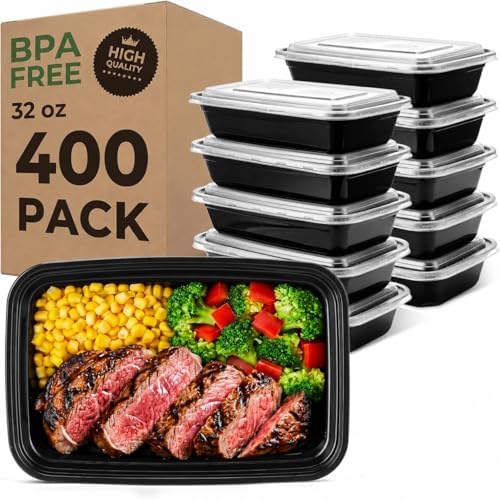 Glotoch Meal Prep Containers 32oz 400 Pack(800 Piece) with Lids, Reusable 1-Compartment Food Storage Containers, Bento Lunch Boxes, Microwave/Freezer/Dishwasher Safe, BPA-Free Takeout Boxes