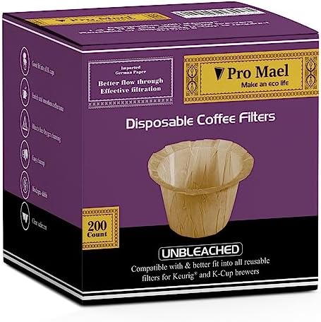 Pro Mael 200 Disposable K Cup Paper Filters for Keurig 1.0&2.0, Unbleached
