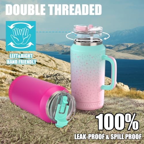Hydraful 64 oz Tumbler with Handle and Straw - 100% Leak-Proof - Insulated Cup Reusable Stainless Steel Large Water Bottle Travel Mug for Gym, Hiking, and Camping - Gifts for Women Men Him Her