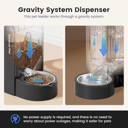 Gravity Automatic Cat Feeder, Water & Food Dispenser Set, Stainless Bowls