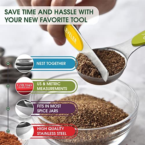 Spring Chef Magnetic Measuring Spoons Set of 8 for Kitchen, Multicolor
