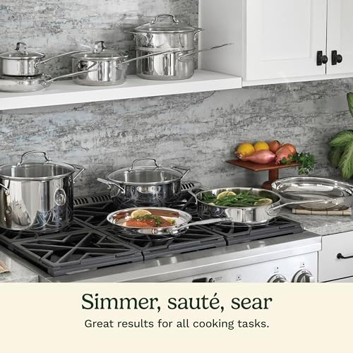 Cuisinart 17-Piece Stainless Steel Cookware Set, Chef's Classic Steel Collection with Pure Aluminum Core for Quick and Even Heat, Cool Grip Handles, Dishwasher Safe, 77-17N
