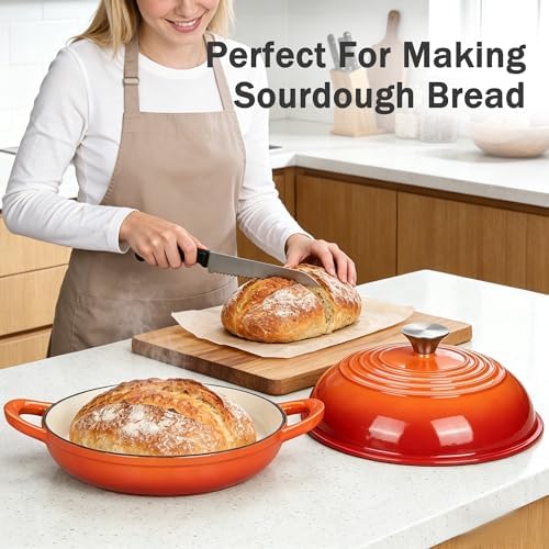 6 QT Enameled Cast Iron Round Bread Oven, Sourdough Dutch Oven