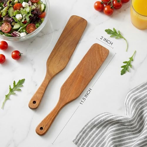 2 Pcs Wooden Spurtle for Sourdough Starter Acacia Wood Thin Spatula Scraper