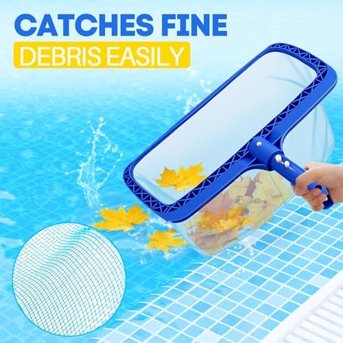 Pool Skimmer Net, Professional Swimming Pool Leaf Skimmer with Heavy Duty Frame, Fine Nylon Flat Mesh for Fast Debris Cleaning, for Above Ground & In-Ground Pools