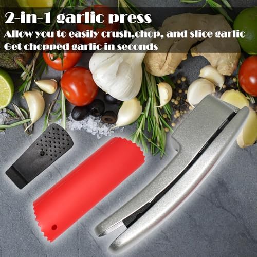2-in-1 Garlic Press and Slicer, Handle Kitchen Tool for Home Cooking