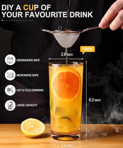 Drinking Water Glass Cups Set,Crystal Highball Glasses cups set of 8,16oz