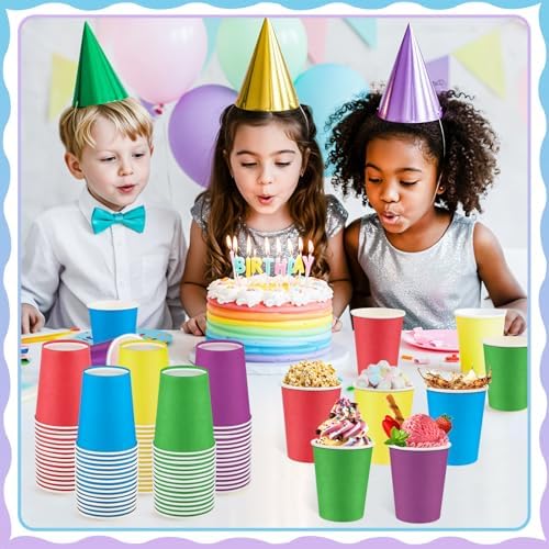 NatNarr 100 Pack Rainbow Paper Cups, 9oz Colored Cups