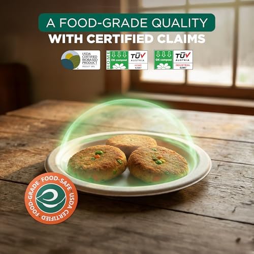 ECO SOUL 6 Inch Disposable Bagasse Paper Plates (100 Pack, Round)