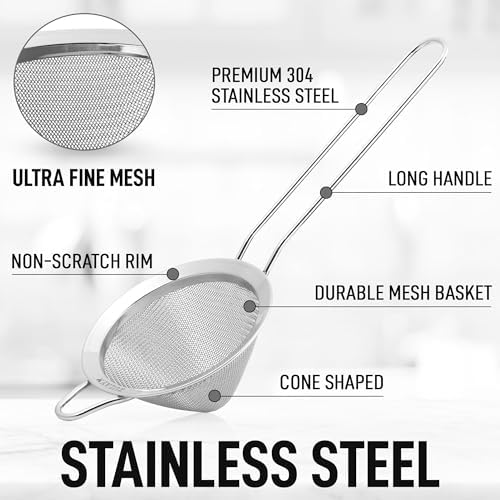 Zulay Kitchen 304 Stainless Steel Fine Mesh Strainer 3.35 in - Strainers Fine Mesh, Tea Strainers for Loose Tea - Perfect for Tea, Cocktails, Juicing, Drinks, Liquids, Matcha, Coffee & More