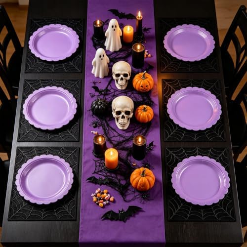 NatNarr 30 Pcs Purple Paper Plates 9" Scalloped Halloween Dessert Plates