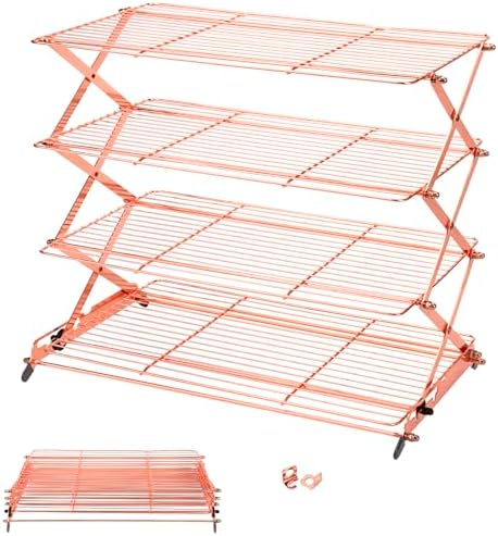 Geesta 2/3/4-Tier Collapsible Cooling Rack with Adjustable 3 Setting Design Stackable Cooling Roasting Cooking for Cookies Baking - Copper Cooking Utensils