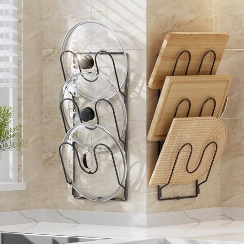 ORDORA Pot Lid Organizer Rack for Cabinet Door, 2 Pack Pot Lid Holder Black