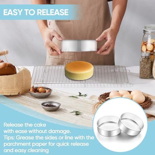 TeamFar 6 Inch Cake Pan, 2 Pcs Stainless Steel Round Tier Cake Pan Set