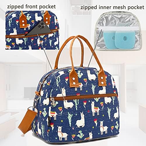 FlowFly Insulated Lunch Bag With Shoulder Strap for Women, Men, and Kids, Large and Reusable, Handle, Freezable Work and School Travel Tote and Meal Prep Organizer,Alpaca