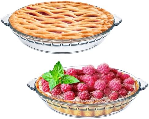 7" Glass Pie Pan for Baking with Handles Easy Grab 2PCS Round Pie Baking Dishes for Apple Pie Pumpkin Pie Salads Desserts Serving Plates