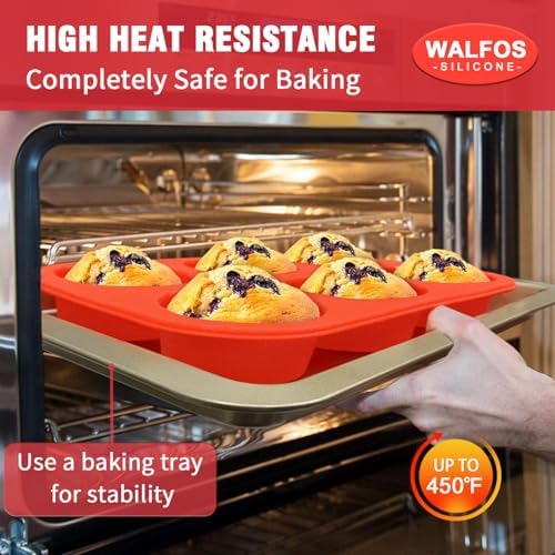 Walfos Silicone Muffin Pan - 6 Cup Non-Stick Silicone Cupcake Pan, Just Release! Food Grade and BPA Free Baking Cups, Perfect for Egg Muffin, Cupcake, Dishwasher Safe (2 Pack Muffin Pan)