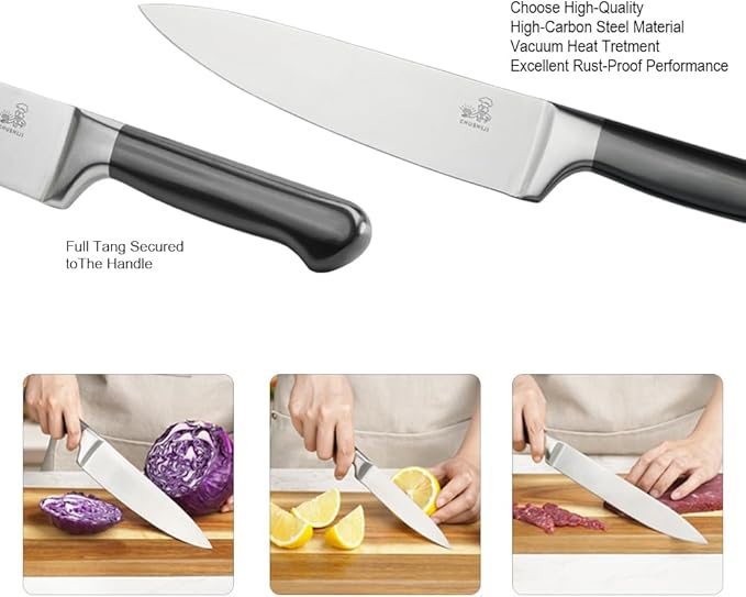 15-Piece Kitchen Knife Set with Block, Ultra-Sharp Full-Tang Stainless Steel Knives, Built-in Sharpener, Dishwasher Safe, Non-Slip Ergonomic Handle, Modern Gray, Gift Box