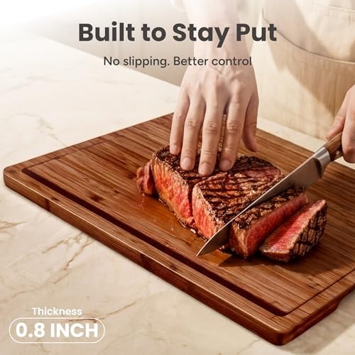 SMIRLY Cutting Board, Carbonized Bamboo Cutting Board Set of 3 with Stand