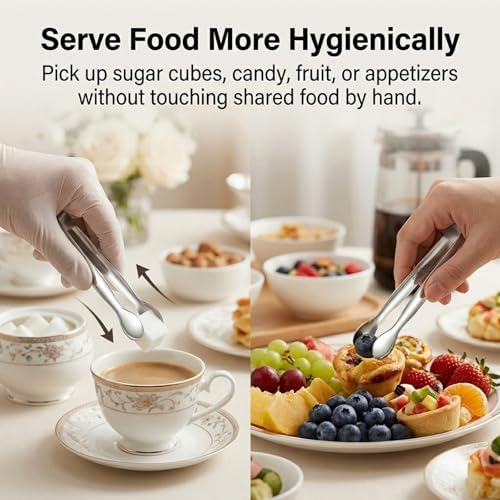 Mini Serving Tongs Set of 6, 4.25" Stainless Steel Sugar Cube Tongs Silver