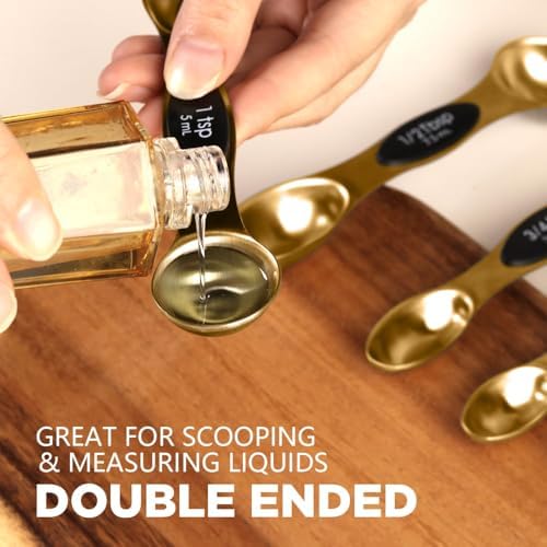 ChefAide Set of 8 Magnetic Measuring Spoons, Stainless Steel, Dual Sided