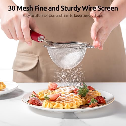 U-Taste Fine Mesh Strainer, 18/8 Stainless Steel Sieve 30 Mesh, S/Red