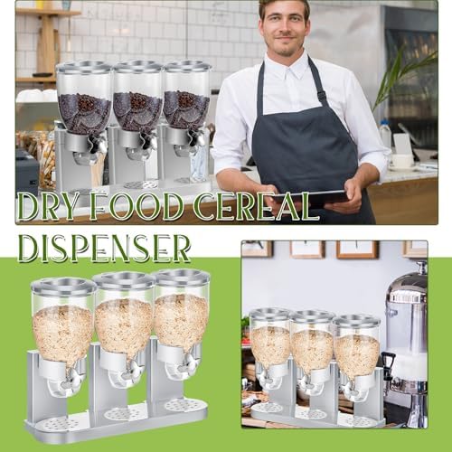 1 Pack Triple Cereal Dispenser 2L, Countertop Dry Food Dispenser, Silver