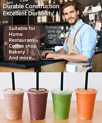 Cappatua 12 oz Clear Plastic Cups with Lids and STRAWS, Disposable Drinking Cups for Cold Drinks, Iced Coffee, Milkshakes, Smoothies, 25 Sets