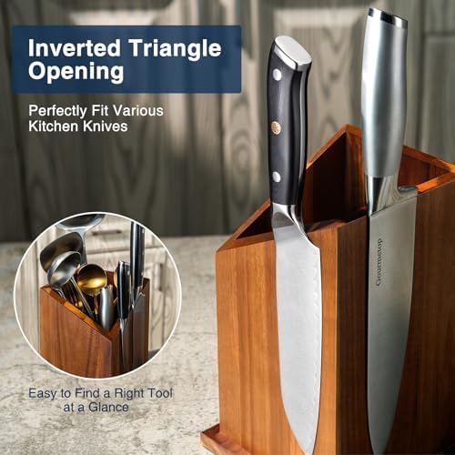 Gourmetop Magnetic Knife Holder, Double-Sided Acacia Wood Knife Block