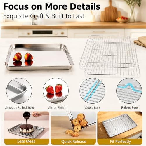 Onader Baking Sheet with Wire Rack 9x13IN Stainless Steel Quarter Sheet Pan