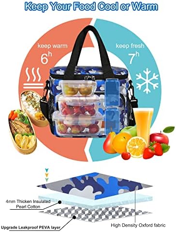 Femuar Lunch Bags for Women/Men, Insulated Lunch Bag for Work Office - Lunch Cooler Bag Leakproof Lunch Box with Adjustable Shoulder Strap - Blue Camouflage