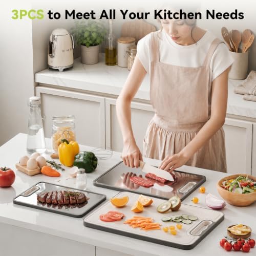 3PCS Titanium Cutting Board Double Sided Cutting Boards for Kitchen