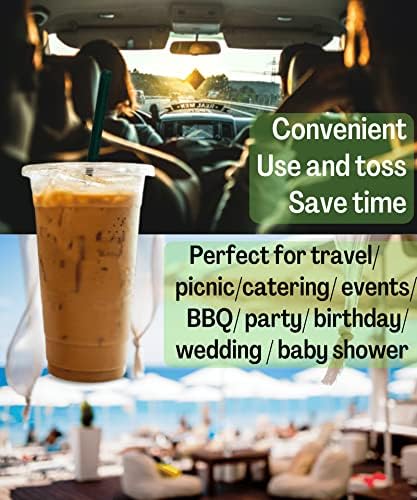 Cappatua 20 oz Clear Plastic Cups with Lids and STRAWS, Disposable Drinking Cups for Cold Drinks, Iced Coffee, Milkshakes, Smoothies, 25 Sets