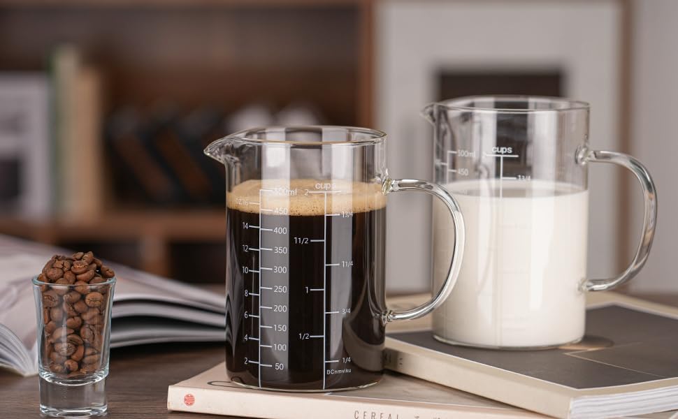 500ML Glass Measuring Cup With Handle, High Borosilicate Glass Three Scales V-Shaped Spout Clear Measuring Cup (OZ, Cup, ML/CC) Easy To Read Kitchen Tools
