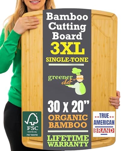 GREENER CHEF 30 Inch 3XL Extra Large Cutting Board with Lifetime Replacements - Oversized Bamboo Stove Top Cover Noodle Board - Wooden Meat Cutting Board - Turkey Carving Board - Charcuterie Board
