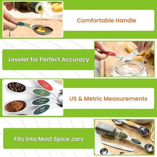 Spring Chef Stainless Steel Magnetic Measuring Spoons Set of 8, Very Merry