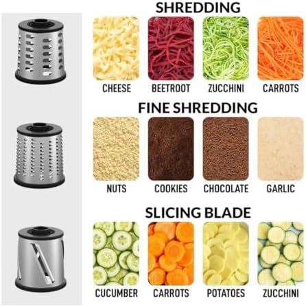 Rotary Cheese Grater Shredder 3-in-1 Hand Crank Suction Base