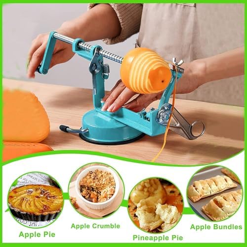 Apple Peeler Corer, Long lasting Chrome Cast Magnesium Alloy Apple Peeler Slicer Corer with Stainless Steel Blades and Powerful Suction Base for Apples and Potato(Blue)