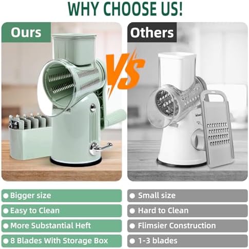 Rotary Cheese Grater with Handle, 5 Replaceable Blades(Green)