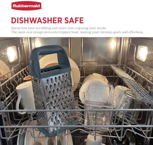 Rubbermaid EZ Grip Box Grater, Stainless Steel Cheese Grater & Container - BPA Free Multi-Surface Cheese Shredder & Food Grater Silver Blue | Graters for Kitchen -Non-Slip Base, Dishwasher Safe