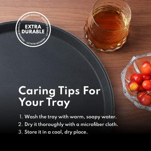 New Star Foodservice Non-Slip Serving Tray, 18 Inch Round Black Plastic