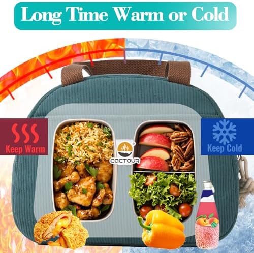 CaCTOUR Lunch Box for Women Girls Teens,Cute Lunch Box Cooler Bag, Portable Insulated Small Lunch Bag Women Reusable Corduroy Lunch Tote for Work/Travel/Picnic/School (Light Pink/Lake Green,Small)