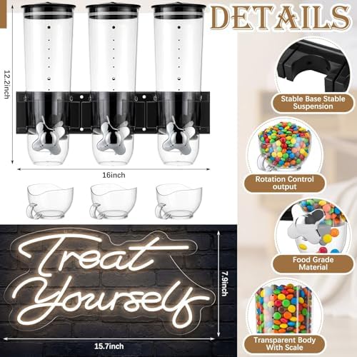 Lounsweer 6 Pcs Wall Candy Dispenser with 1pcs Treat Yourself Neon Signs 9 L Machine Grain Dispenser Neon Snack Sign Wall Mount for Home Kitchen Food Store Birthday Gift Party Decor