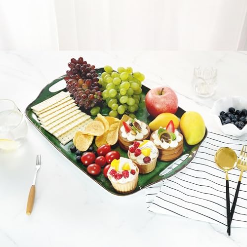 TP Melamine Serving Trays with Handles, 17” x 12”, Set of 2, Retro Green
