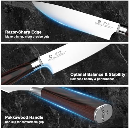 imarku 18-Piece Japanese Santoku Stainless Steel Knife Set with Block