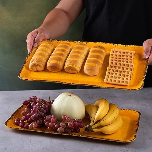 LEHAHA Melamine Farmhouse Rectangular Serving Platter Sets, 17.5" x 10" Large Serving Tray Sets,100% Melamine, Dishwasher Safe, BPA Free, Lightweight and Unbreakable,Gold