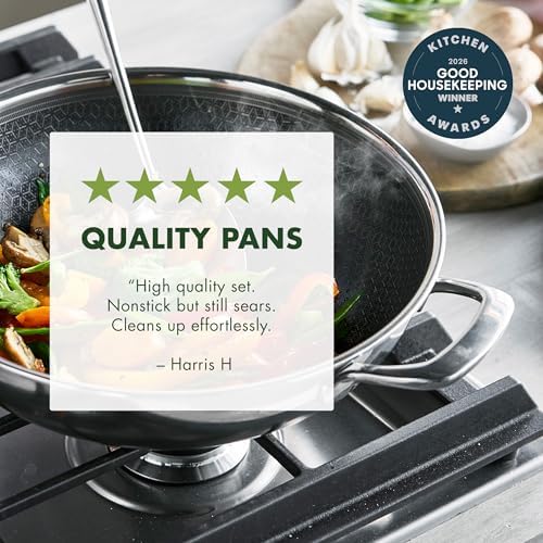 GreenPan Spectra 12" Wok Pan with Lid, Hybrid Tri-Ply Stainless Steel, PFAS-Free Ceramic Nonstick Textured Cooking Surface, Induction Cookware, Dishwasher Safe, Oven & Broiler Temp to 850˚F